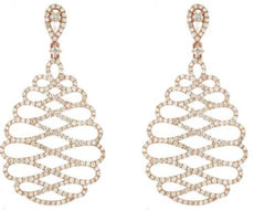 ESTATE EXTRA LARGE 1.98CT DIAMOND 14K ROSE GOLD OPEN FILIGREE TEAR DROP EARRINGS