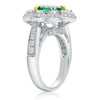 ESTATE WIDE 2.44CT ROUND DIAMOND & AAA EMERALD 18KT WHITE GOLD FLOWER LOVE RING