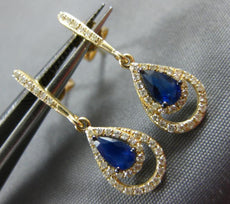 ESTATE .70CT DIAMOND & AAA SAPPHIRE 14KT YELLOW GOLD TEAR DROP HANGING EARRINGS
