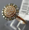 .38CT WHITE & CHOCOLATE FANCY DIAMOND 14KT ROSE GOLD 3D CLUSTER HALO FLOWER RING