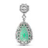 ESTATE 12.32CT DIAMOND & AAA EMERALD 18KT 2 TONE GOLD 3D TEAR DROP HALO PENDANT
