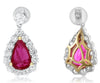 ESTATE LARGE 5.75CT DIAMOND & AAA RUBY 18K TWO TONE GOLD TEAR DROP PEAR EARRINGS