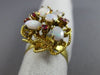 ANTIQUE LARGE .18CT AAA AUSTRALIAN OPAL & RUBY 14KT YELLOW GOLD 3D FLOWER RING