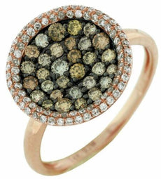.82CT WHITE & MULTI COLOR DIAMOND 14KT ROSE GOLD CLUSTER ROUND DOUBLE HALO RING