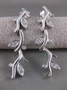 ESTATE LONG HANGING FLORAL LEAF DIAMOND 14KT WHITE GOLD PUSHBACK EARRINGS #2205