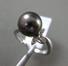 ESTATE LARGE .03CT DIAMOND 14KT WHITE GOLD TAHITIAN PEARL 3D LEAF SOLITAIRE RING
