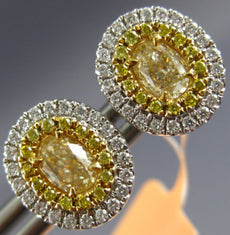 ESTATE 1.02CT WHITE & FANCY YELLOW DIAMOND 18KT 2 TONE GOLD DOUBLE HALO EARRINGS