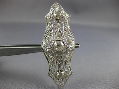 ANTIQUE LARGE 1.05CT OLD MINE DIAMOND 14K WHITE GOLD 3D OPEN FILIGREE BROOCH PIN