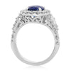 GIA CERTIFIED 4.36CT DIAMOND & AAA SAPPHIRE 18K WHITE GOLD THREE STONE HALO RING