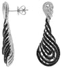 ESTATE 1.67CT WHITE & BLACK DIAMOND 14KT WHITE GOLD MULTI ROW TEAR DROP EARRINGS