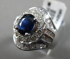 ESTATE LARGE 3.63CT DIAMOND & AAA SAPPHIRE 14KT WHITE GOLD FLOWER COCKTAIL RING