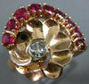 ANTIQUE LARGE 2.90CT DIAMOND & AAA RUBY 14KT ROSE GOLD 3D FLOWER RING #19927