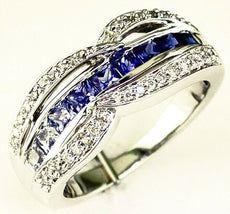 1.40CT DIAMOND & AAA BLUE SAPPHIRE 14KT WHITE GOLD 3D RAINBOW INFINITY LOVE RING