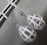 ESTATE LARGE .30CT DIAMOND 14KT WHITE GOLD 3D TEAR DROP BASKET HANGING EARRINGS