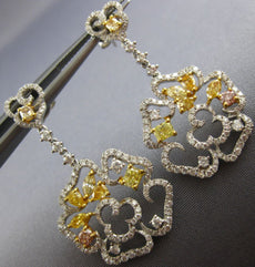 ESTATE LARGE 2.82CT WHITE & FANCY YELLOW DIAMOND 18K 2 TONE GOLD FLOWER EARRINGS