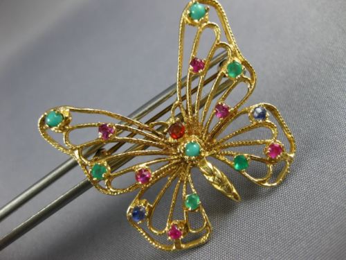 ESTATE LARGE 2.0CT AAA MULTI GEM 14K YELLOW GOLD 3D CLASSIC BUTTERFLY PIN BROOCH