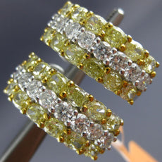 ESTATE WIDE 5.22CT WHITE & FANCY YELLOW DIAMOND 18KT 2 TONE GOLD 3 ROW EARRINGS