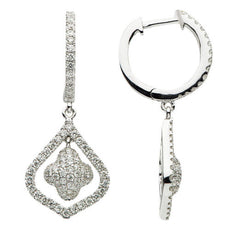 ESTATE .88CT DIAMOND 18K WHITE GOLD 3D FOUR LEAF CLOVER FLOWER HANGING EARRINGS