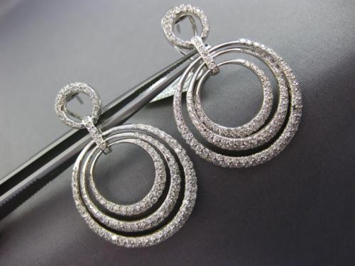 LARGE 3.23CT DIAMOND 18KT WHITE GOLD 3D MULTI CIRCULAR CLIP ON HANGING EARRINGS
