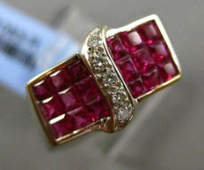 ESTATE WIDE 2.21CT DIAMOND & AAA RUBY 18KT WHITE GOLD RECTANGULAR WAVE RING
