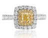 ESTATE 1.09CT WHITE & FANCY YELLOW DIAMOND 18KT 2 TONE GOLD HALO ENGAGEMENT RING