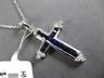 ESTATE .79CT ROUND DIAMOND & AAA PRINCESS SAPPHIRE 18K WHITE GOLD CROSS PENDANT
