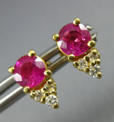 ANTIQUE 1.20CT DIAMOND & AAA RUBY 14KT YELLOW GOLD CLUSTER STUD EARRINGS #18909
