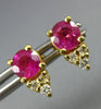 ANTIQUE 1.20CT DIAMOND & AAA RUBY 14KT YELLOW GOLD CLUSTER STUD EARRINGS #18909