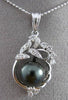 ANTIQUE .26CT DIAMOND & AAA TAHITIAN PEARL 18KT WHITE GOLD FLOATING PENDANT
