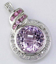 6.27CT DIAMOND & AAA PINK SAPPHIRE & AMETHYST 14KT WHITE GOLD ROUND FUN PENDANT