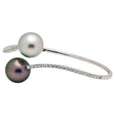 1.0CT DIAMOND AAA TAHITIAN & SOUTH SEA PEARL 18KT WHITE GOLD 3D BANGLE BRACELET