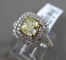 ESTATE LARGE 1.47CT GIA FANCY YELLOW DIAMOND 18K WHITE GOLD HALO ENGAGEMENT RING