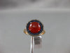 ANTIQUE .38CT DIAMOND SAPPHIRE & RED AGATE 14K ROSE GOLD 3D DOUBLE HALO FUN RING