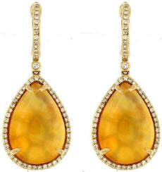 ESTATE LARGE 22.88T DIAMOND & AAA CITRINE 14KT YELLOW GOLD 3D TEAR DROP EARRINGS