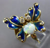 ESTATE LARGE .15CT DIAMOND OPAL & BLUE ENAMEL 14KT YELLOW GOLD 3D BUTTERFLY RING