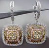 ESTATE LARGE 2.44CT WHITE & YELLOW DIAMOND 18KT TRI COLOR GOLD FILIGREE EARRINGS