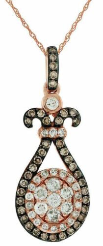 .42CT WHITE & CHOCOLATE FANCY DIAMOND 14K ROSE GOLD 3D CLUSTER TEAR DROP PENDANT