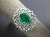 ESTATE LARGE 1.35CT DIAMOND & AAA EMERALD 18KT WHITE GOLD 3D OVAL FILIGREE RING