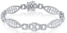 WIDE 3.26CT ROUND MARQUISE & BAGUETTE DIAMOND 14KT WHITE GOLD 3D TENNIS BRACELET