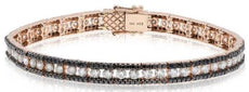 5.90CT WHITE & BLACK DIAMOND 14K ROSE GOLD THREE ROW CLASSIC FUN TENNIS BRACELET