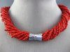 ANTIQUE AAA CORAL STAINLESS STEEL 3D MULTI STRANDED BEADED BOW NECKLACE #25871