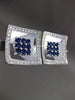 ESTATE LARGE 3.50CTW DIAMOND & AAA SAPPHIRE 18KT WHITE GOLD 3D SQUARE EARRINGS