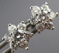 ESTATE .94CT DIAMOND 14KT WHITE GOLD CLASSIC STAR FLOWER CLUSTER EARRINGS #21017