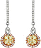 ESTATE .98CT WHITE FANCY YELLOW & PINK DIAMOND 14KT WHITE GOLD ROUND EARRINGS