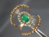 ESTATE LARGE .76CT DIAMOND & AAA EMERALD 14KT ROSE GOLD 3D OVAL BEADED FUN RING