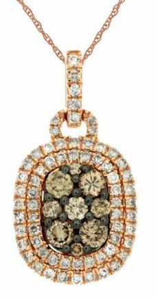.91CT WHITE & CHOCOLATE FANCY DIAMOND 14KT ROSE GOLD SQUARE CLUSTER HALO PENDANT