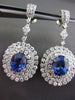 ESTATE LARGE 11.86CT DIAMOND & AAA SAPPHIRE 18K WHITE GOLD HALO HANGING EARRINGS