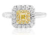 ESTATE .72CT WHITE & FANCY YELLOW DIAMOND 18KT 2 TONE GOLD HALO ENGAGEMENT RING