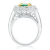 ESTATE WIDE 2.44CT ROUND DIAMOND & AAA EMERALD 18KT WHITE GOLD FLOWER LOVE RING
