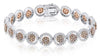 6.75CT WHITE & PINK DIAMOND 14KT WHITE GOLD ROUND CLUSTER HALO TENNIS BRACELET